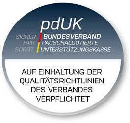 Siegel des Bundesverbands Pauschaldotierte Unterstützungskasse (pdUK), auf Einhaltung der Qualitätsrichtlinien des Verbandes verpflichtet